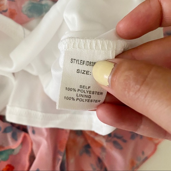 Peach Love California | Sherbet Sleeveless V Neck Floral Print Mini Dress Large - Picture 9 of 10